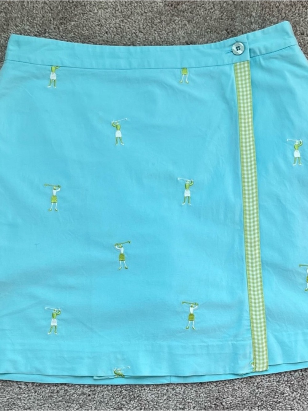 Lilly Pulitzer Aqua Blue Mini Skirt with Lime Gingham Trim
